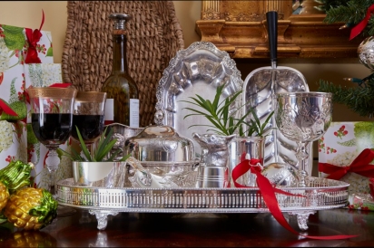 silver bar set with wine 