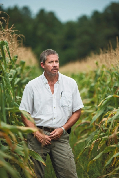 farmer standing in cornfield 