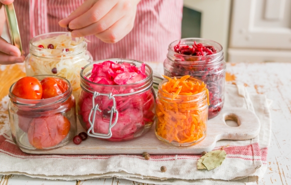 jars of different probiotic foods