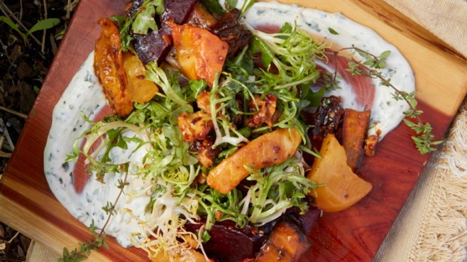 beet salad with arugula and butternut squash