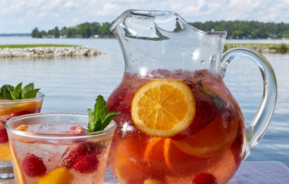 glass and pitcher of summer sangria